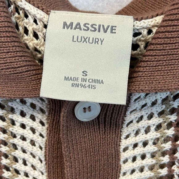 MASSIVE Luxury Men’s Small Knit Crocheted Sweater Polo Shirt Grandpa Resort NWT - Picture 6 of 15